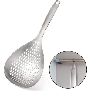 Suwimut 2 Pack Skimmer Slotted Spoon, 13.6 Inch Large Stainless Steel Skimmer Ladle Spoon Spider Strainer with Handle and Hanging Holes, Fryer Scoop Kitchen Colander for Cooking, Draining and Frying