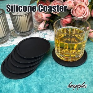 6 Pieces Silicone Coasters, Cup Coasters for Drinks, Heat Resistant Glass Cushion, Coffee Coaster for Table, Desk, Kitchen, Office, Bar Furniture Protection, Hot Cup Mat (Black)