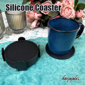 6 Pieces Silicone Coasters, Cup Coasters for Drinks, Heat Resistant Glass Cushion, Coffee Coaster for Table, Desk, Kitchen, Office, Bar Furniture Protection, Hot Cup Mat (Black)