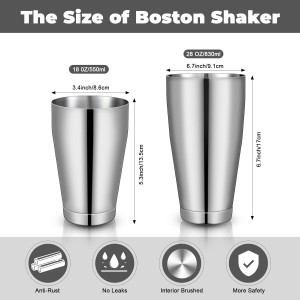 Sabary 6 Pcs Cocktail Shakers Professional Bar Shaker Boston Set Stainless Steel Martini Drink Mixer Basic Tool Weighted Shake Metal Can Cocktail Shaker Set, 18 Oz, 28 oz (Silver)