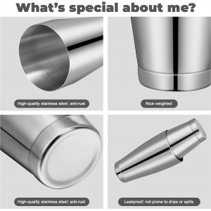 Sabary 6 Pcs Cocktail Shakers Professional Bar Shaker Boston Set Stainless Steel Martini Drink Mixer Basic Tool Weighted Shake Metal Can Cocktail Shaker Set, 18 Oz, 28 oz (Silver)