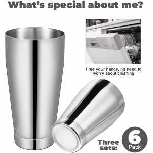 Sabary 6 Pcs Cocktail Shakers Professional Bar Shaker Boston Set Stainless Steel Martini Drink Mixer Basic Tool Weighted Shake Metal Can Cocktail Shaker Set, 18 Oz, 28 oz (Silver)