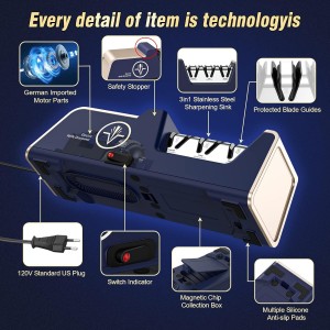 Professional Electric Knife Sharpener with 100% Diamond Abrasives and Precision Angle Guides for Kitchen Straight Edge&Ceramic Knife Work Sharp, 3-stage Champagne Gold, afilador de cuchillos