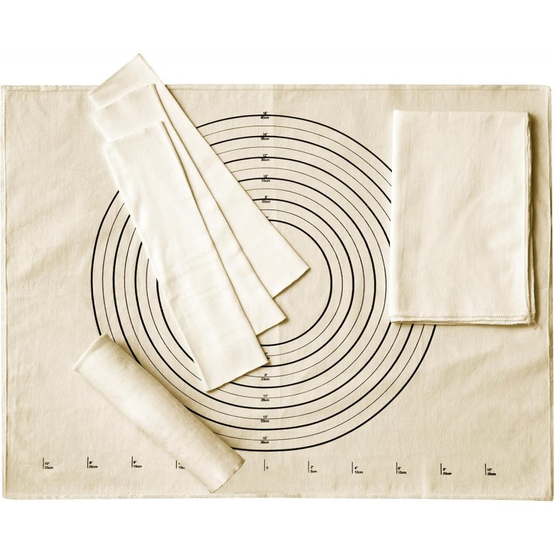 Tessco 6 Pieces Pastry Cloth and Rolling Pin Cover Set Includes 2 Pcs 25 x 20 Inch Large Cotton Pastry Mat 4 Pcs 14 x 2.5 Inch Rolling Pin Cover Sleeves for Dough Bread Pie Baking Kitchen Supplies
