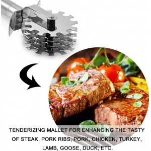 Meat Tenderizer/Tenderized Meat Rolling Hammer,Heavy Duty Meat Mallet, Stainless Steel Blades Tenderizer Tool, Pounder Mallet Tool for Steak Beef Chicken