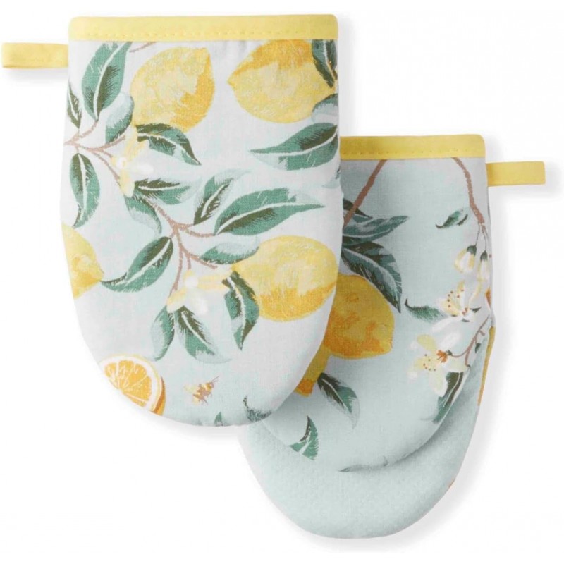 Martha Stewart Lemon Whimsy Mini Oven Mitt 2-Pack Set, Yellow, 5.5