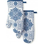 Martha Stewart Strie Medallion Oven Mitt 2-Pack Set, Navy Blue, 7