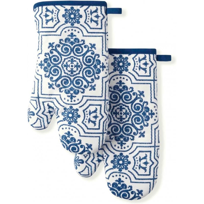 Martha Stewart Strie Medallion Oven Mitt 2-Pack Set, Navy Blue, 7