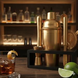 Highball & Chaser Cocktail Shaker Set: Bartender Kit for Home Bar Mixology Cocktail Bar Set Plus E-Book with 30 Recipes (Antique Gold)