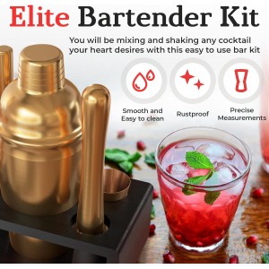 Highball & Chaser Cocktail Shaker Set: Bartender Kit for Home Bar Mixology Cocktail Bar Set Plus E-Book with 30 Recipes (Antique Gold)