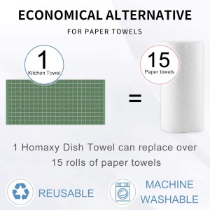 Homaxy 100% Cotton Terry Kitchen Towels(Grass Green, 13 x 28 inches), Checkered Designed, Soft and Super Absorbent Dish Towels, 4 Pack