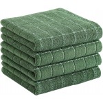 Homaxy 100% Cotton Terry Kitchen Towels(Grass Green, 13 x 28 inches), Checkered Designed, Soft and Super Absorbent Dish Towels, 4 Pack