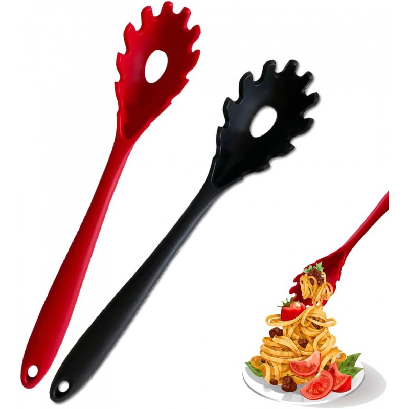 Silicone Pasta Fork, 2Pcs Spaghetti Spoon Pasta Fork High Heat Resistant 480°F Hygienic Spaghetti Server Food Grade Pasta Spoons BPA Free Noodle Spoon