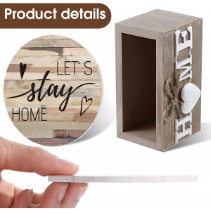 Queekay Coasters Set of 6 House Warming Gifts New Home Wooden Farmhouse Drink Coasters with Holder 4'' Funny Decoration for Kitchen Family Coffee Bar Tabletop Protection(Farmhouse Color)