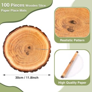 TaoBary 100 Pcs Disposable Wooden Slice Woven Paper Placemats Rustic Charger Place Mat Bulk Table Paper Placemat for Birthday Wedding Dinner Party (Wooden Slice)