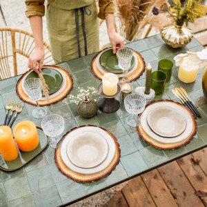 TaoBary 100 Pcs Disposable Wooden Slice Woven Paper Placemats Rustic Charger Place Mat Bulk Table Paper Placemat for Birthday Wedding Dinner Party (Wooden Slice)