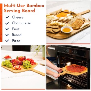 Wooden Pizza Peel 16 Inch Board with Engraved Sizes - Multi-Purpose Bamboo Pizza Cutting Board, Wood Pizza Peel, Pizza Spatula Paddle, and Serving Board with Size and Cutting Guide