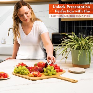 Wooden Pizza Peel 16 Inch Board with Engraved Sizes - Multi-Purpose Bamboo Pizza Cutting Board, Wood Pizza Peel, Pizza Spatula Paddle, and Serving Board with Size and Cutting Guide