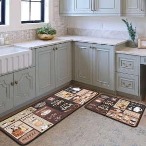 Coffee Kitchen Rugs and Mats Non-Slip, Washable, Stain and Fade Resistant, Suitable for Kitchen Mat Set of 2 Coffee Kitchen Decor 17