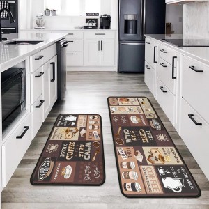 Coffee Kitchen Rugs and Mats Non-Slip, Washable, Stain and Fade Resistant, Suitable for Kitchen Mat Set of 2 Coffee Kitchen Decor 17