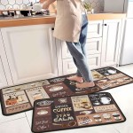 Coffee Kitchen Rugs and Mats Non-Slip, Washable, Stain and Fade Resistant, Suitable for Kitchen Mat Set of 2 Coffee Kitchen Decor 17