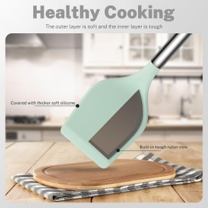 QMVESS Silicone Cooking Utensils Set, 28 Pcs Non-Stick Kitchen Utensils Set with Holder, 446°F Heat Resistant Spatula, Tongs, Spoons Set with Stainless Steel Handle Kitchen Gadgets (Light Green)