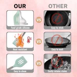 QMVESS Silicone Cooking Utensils Set, 28 Pcs Non-Stick Kitchen Utensils Set with Holder, 446°F Heat Resistant Spatula, Tongs, Spoons Set with Stainless Steel Handle Kitchen Gadgets (Light Green)