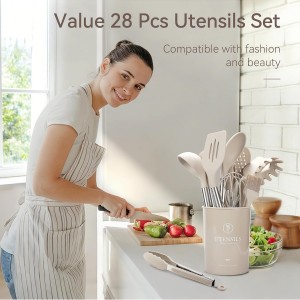 Silicone Cooking Utensils Set, 28 Pcs Kitchen Utensils Set 446°F Heat Resistant Spatula Set, Food Grade Silicone and Stainless Steel Handle Kitchen Gadgets for Nonstick Cookware BPA Free