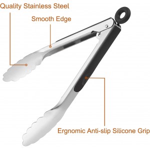 9 Pieces Stainless Steel Kitchen Tongs Grilling Locking Cooking Tongs Non-Slip Metal Food Tongs for Cooking, Salad and BBQ, 7, 9 and 12 Inch