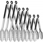 9 Pieces Stainless Steel Kitchen Tongs Grilling Locking Cooking Tongs Non-Slip Metal Food Tongs for Cooking, Salad and BBQ, 7, 9 and 12 Inch