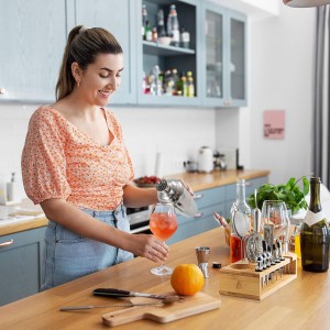 Cocktail Shaker Set, 26-Piece Premium Mixology Bartender Kit - 18/8 Stainless Steel Bar Set with Bamboo Stand - Includes Mixing Tin, Hawthorne & Mesh Strainer - Professional Gift for Men