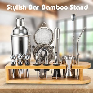 Cocktail Shaker Set, 26-Piece Premium Mixology Bartender Kit - 18/8 Stainless Steel Bar Set with Bamboo Stand - Includes Mixing Tin, Hawthorne & Mesh Strainer - Professional Gift for Men