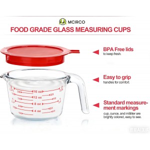 M MCIRCO 6 Pcs Glass Measuring Cups with Lids Set, 1-Cup, 2-Cup, 4-Cup Measuring Jugs with Handle, Nesting Liquid Measuring Cups for Kitchen