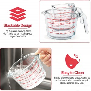 M MCIRCO 6 Pcs Glass Measuring Cups with Lids Set, 1-Cup, 2-Cup, 4-Cup Measuring Jugs with Handle, Nesting Liquid Measuring Cups for Kitchen