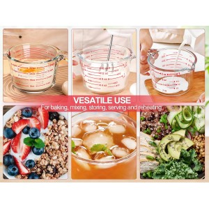 M MCIRCO 6 Pcs Glass Measuring Cups with Lids Set, 1-Cup, 2-Cup, 4-Cup Measuring Jugs with Handle, Nesting Liquid Measuring Cups for Kitchen