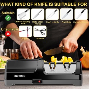 Knife Sharpener, Professional 2-Stages Eleltric Knife Sharpeners with Diamond Abrasives for 20-Degree Straight Edge, Knife Sharpener for Kitchen Knives with Sharpening and Polishing