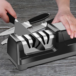 Knife Sharpener, Professional 2-Stages Eleltric Knife Sharpeners with Diamond Abrasives for 20-Degree Straight Edge, Knife Sharpener for Kitchen Knives with Sharpening and Polishing