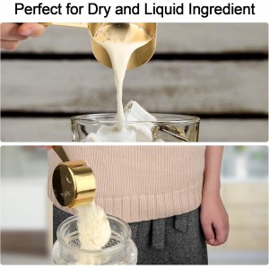 GuDoQi Measuring Cups and Spoons Set of 9, Stainless Steel Handle with Metric and US Measurements, Golden Polished Finish, Dry & Liquid Ingredient Measuring Cup for Cooking and Baking