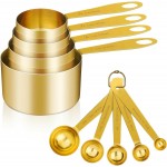GuDoQi Measuring Cups and Spoons Set of 9, Stainless Steel Handle with Metric and US Measurements, Golden Polished Finish, Dry & Liquid Ingredient Measuring Cup for Cooking and Baking