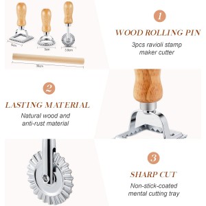 Geetery 5 Pcs Ravioli Mold Set 2 Inch Squares Ravioli Maker Cutter Include 1 Raviolis Maker Press 3 Pasta Cutter Stamp Makers 1 Wood Rolling Pin Pasta Making Tool for Home Kitchen Supplies (12 Holes)