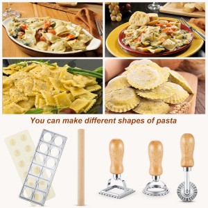 Geetery 5 Pcs Ravioli Mold Set 2 Inch Squares Ravioli Maker Cutter Include 1 Raviolis Maker Press 3 Pasta Cutter Stamp Makers 1 Wood Rolling Pin Pasta Making Tool for Home Kitchen Supplies (12 Holes)