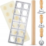 Geetery 5 Pcs Ravioli Mold Set 2 Inch Squares Ravioli Maker Cutter Include 1 Raviolis Maker Press 3 Pasta Cutter Stamp Makers 1 Wood Rolling Pin Pasta Making Tool for Home Kitchen Supplies (12 Holes)