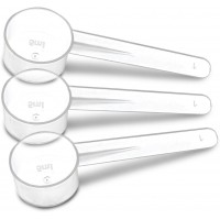 3 Measuring Spoons Set with Short Handle - 1 Teaspoon (5 ML) Clear Plastic Scoops for Creatine, Coffee, Grains, Spices, Powders, and Other Dry Goods, BPA Free, Kitchen Tools Measure, Fits in Jars