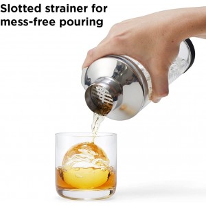 Rabbit 18 oz Glass Cocktail Shaker with Printed Measurements, Multi-Use Stainless Steel Topper with 1.5 oz Jigger Cap and Strainer, 3.94 x 3.54 x 9.06 IN