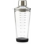 Rabbit 18 oz Glass Cocktail Shaker with Printed Measurements, Multi-Use Stainless Steel Topper with 1.5 oz Jigger Cap and Strainer, 3.94 x 3.54 x 9.06 IN