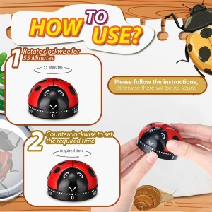 4 Pcs Ladybug Kitchen Timers for Cooking Cute Ladybug Cooking 60 Minute Mechanical Timer Red Black Kitchen Alarm Clock for Kids Reading Do Sports Baking Gifts, No Battery Required