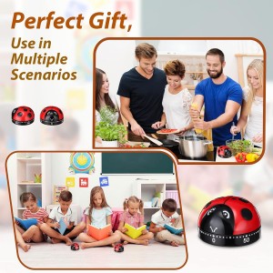4 Pcs Ladybug Kitchen Timers for Cooking Cute Ladybug Cooking 60 Minute Mechanical Timer Red Black Kitchen Alarm Clock for Kids Reading Do Sports Baking Gifts, No Battery Required