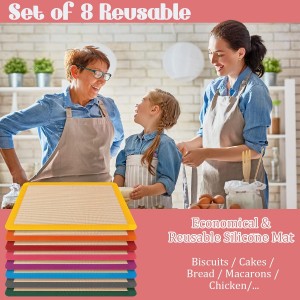 Nuanchu 8 Pieces Silicone Baking Mat Non-stick Silicone Baking Half Sheet 16.5'' x 11.6'' Silicones Cookie Sheet Easy Clean Oven Cookie Liner for Oven Making, Macaroon, Bread Pastry(Multi Color)