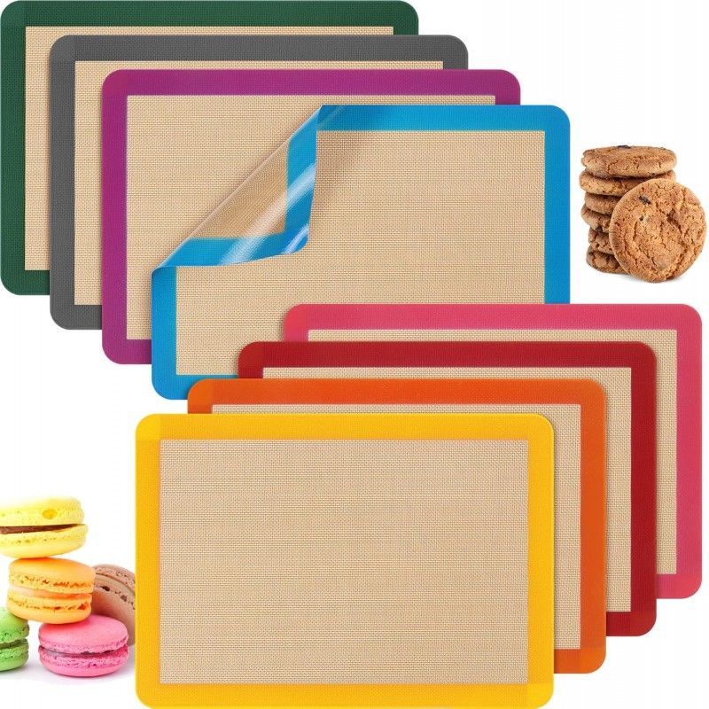 Nuanchu 8 Pieces Silicone Baking Mat Non-stick Silicone Baking Half Sheet 16.5'' x 11.6'' Silicones Cookie Sheet Easy Clean Oven Cookie Liner for Oven Making, Macaroon, Bread Pastry(Multi Color)