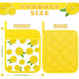 6 Pcs Pot Holders for Kitchen Heat Resistant Yellow Lemon Design Pot Holders with Hand Pockets and Hanging Loops Cotton Hot Pads Dual Function for Kitchen, Cooking, Baking, Grilling, Gifting